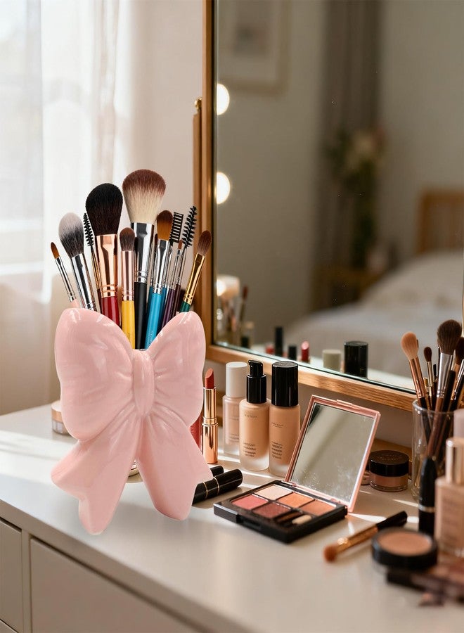 Could Spark Pink Bow Ceramic Vase Contemporary Design Decorative Pink Bow Decor Vase Pen Holder Makeup Brush Holder Home Office Shelf Table Living Room - Image 4